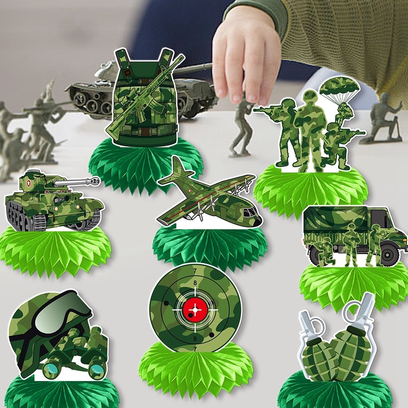 新しい迷彩軍事テーマハニカム装飾品誕生日パーティーの装飾デスクトップ軍事立体ハニカム装飾品|undefined