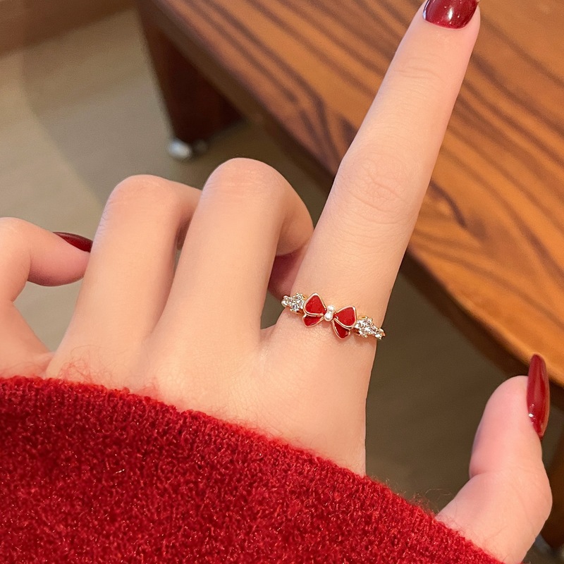 红色蝴蝶结新年开口戒指女2025新款爆款轻奢高级感指环小众设计|undefined