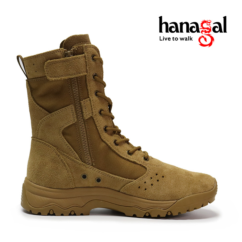 Botas de desierto de caña alta Humgo – tácticas, estilo militar, cremallera, color marrón lobo
