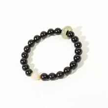 高油密小叶紫檀圆珠和田玉跑环单圈手串白玉金饰新中式文玩饰品