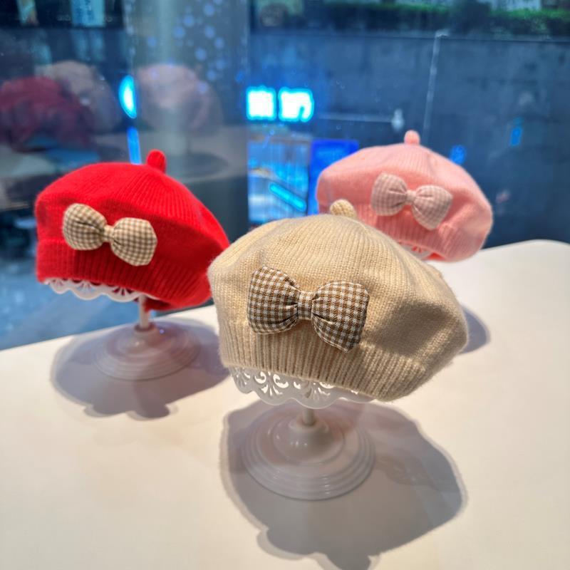 어린이 베레모  소녀 모자 가을과 겨울 한국 스타일  소녀 니트 울 화가 모자 트렌드