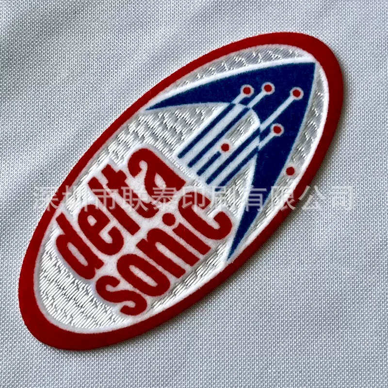 定制衣服LOGO烫印标植绒章彩色耐水洗热转印服装布贴臂章植绒热销