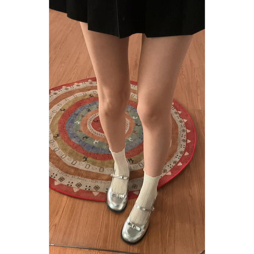 Gentle ins silver French thick heel Mary Jane shoes for women 2024 new summer shallow mouth with skirt round toe shoes