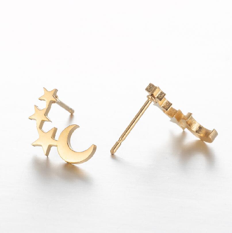 Daily Occasion 304 Stainless Steel Material PVD Coated 18K Gold Real Gold Plated Star Moon 304 Stainless Steel Simple Style Waterproof Non Tarnish Ear Studs