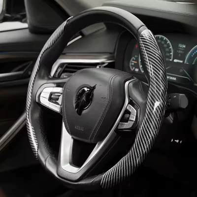 Suitable for General Motors, Steering wheel cover - 2-groove-buckle-wavy-bright-film-silver-2-pack-38cm