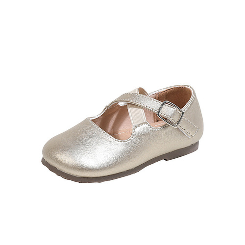 Vankaiao Children's Cross Small Leather Shoes Spring/Autumn Kids Magic Tape Single Shoes Girls Soft Sole Bean Shoes