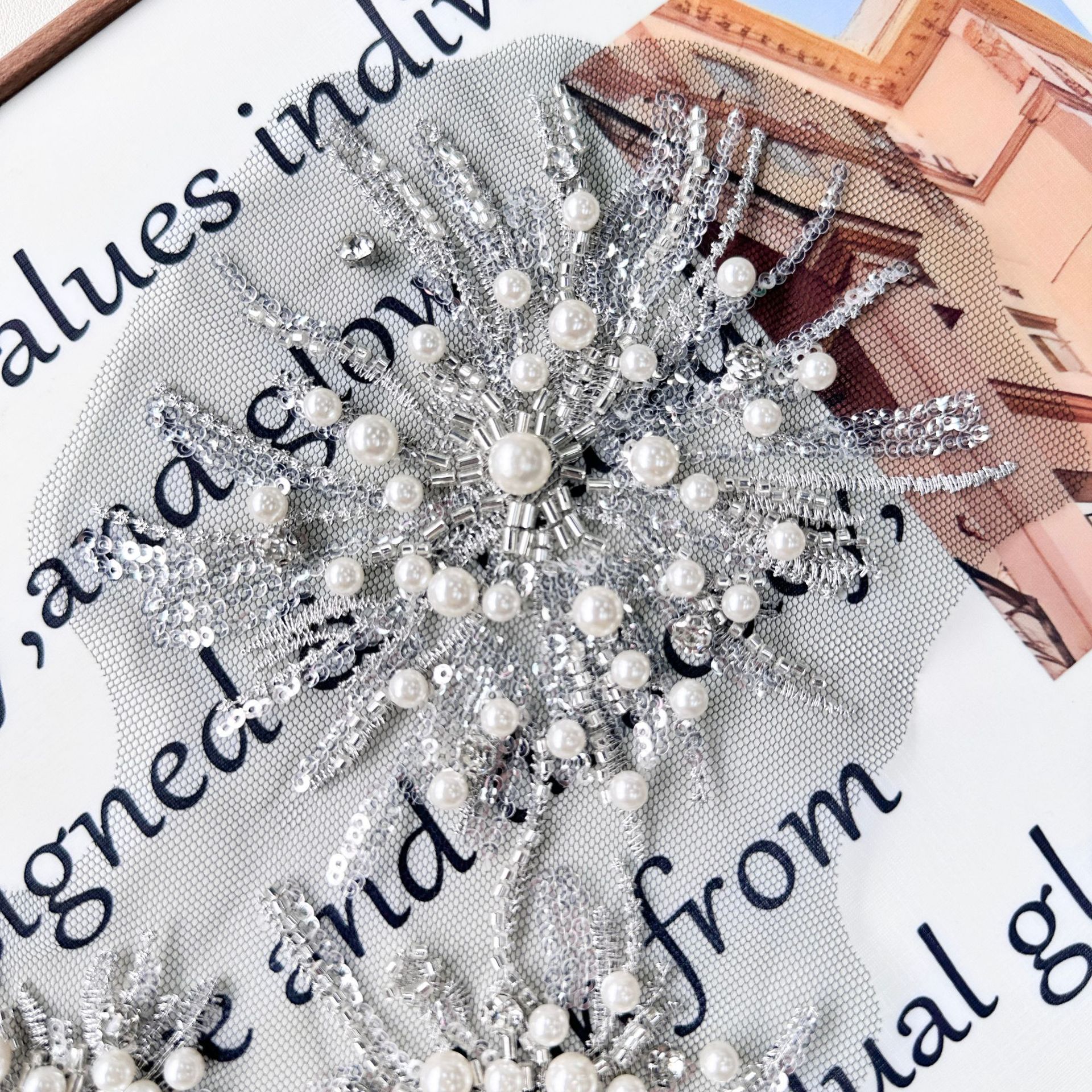 Industria pesada plata sequinilla perla tela de moda hecha a mano DIY ropa de mujer vestido camisa abrigo flores decorativas image 4