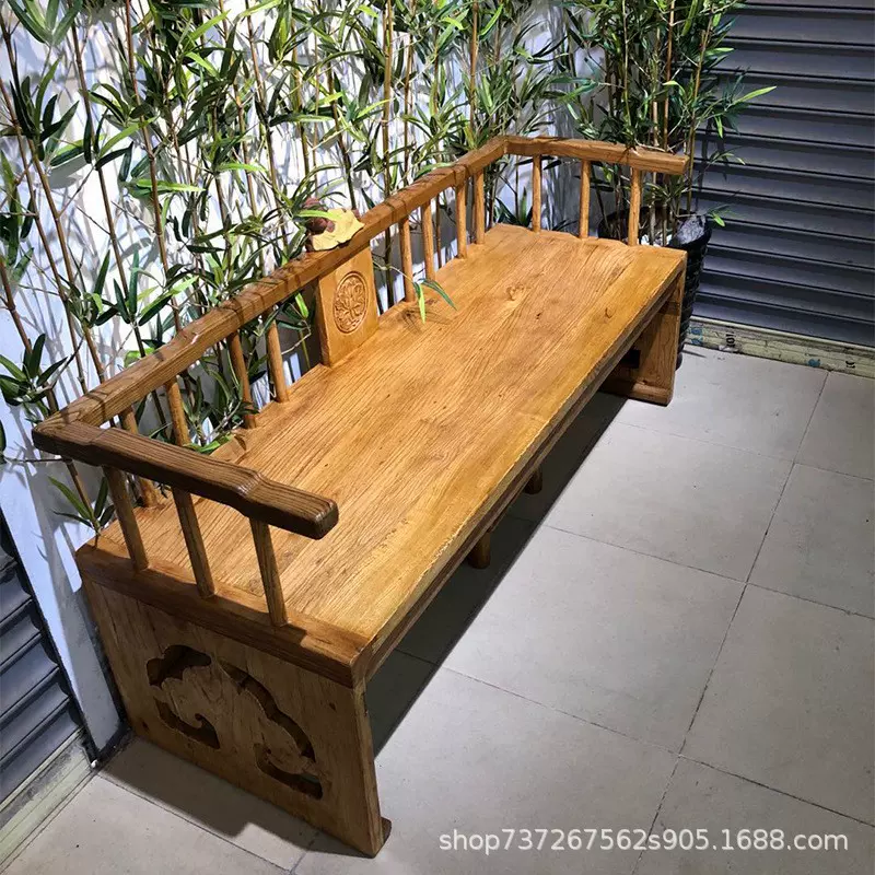 老榆木罗汉床新中式客厅沙发长椅实木贵妃榻小户型实木家具沙发椅