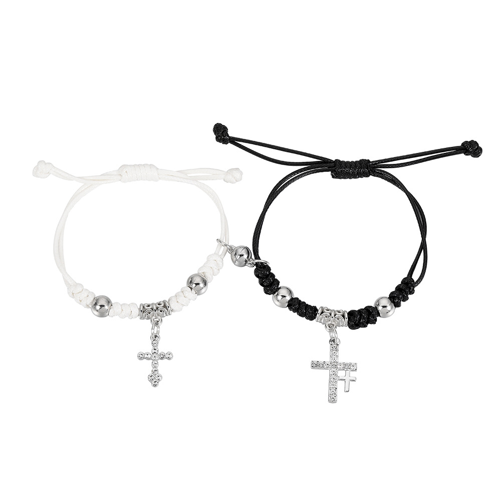 Moda europea y americana simple creativa ins blanco y negro con pareja cruzada cuerda tejida a mano traje pulsera