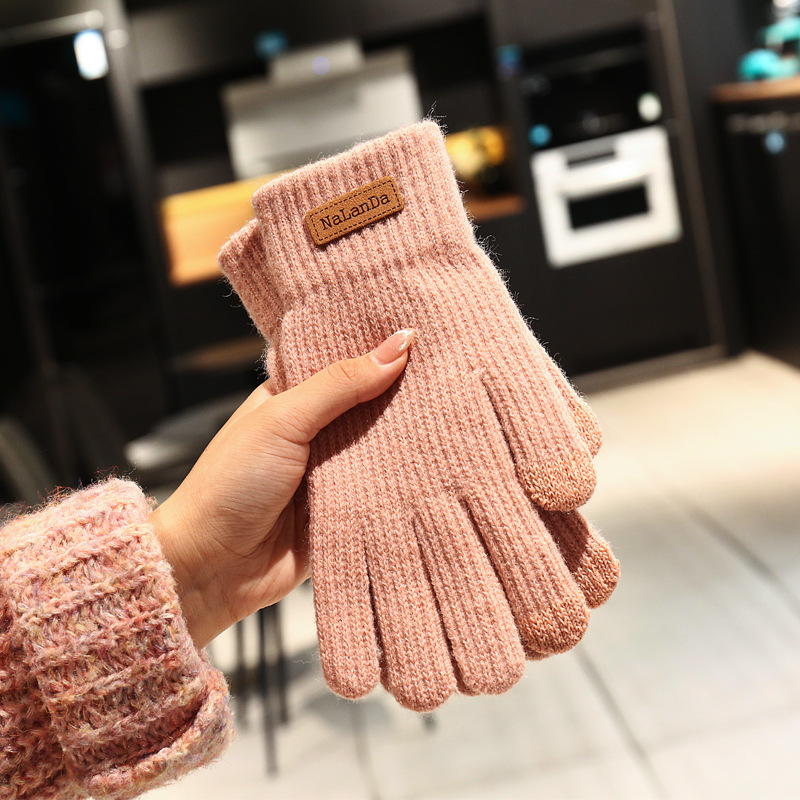 Korean New Gloves for Winter, Cute Cycling Gloves for Women, Warm and Velvet, Thickeneded and Cold-Proof, Student Woolen Knitted Touch Screen for Men