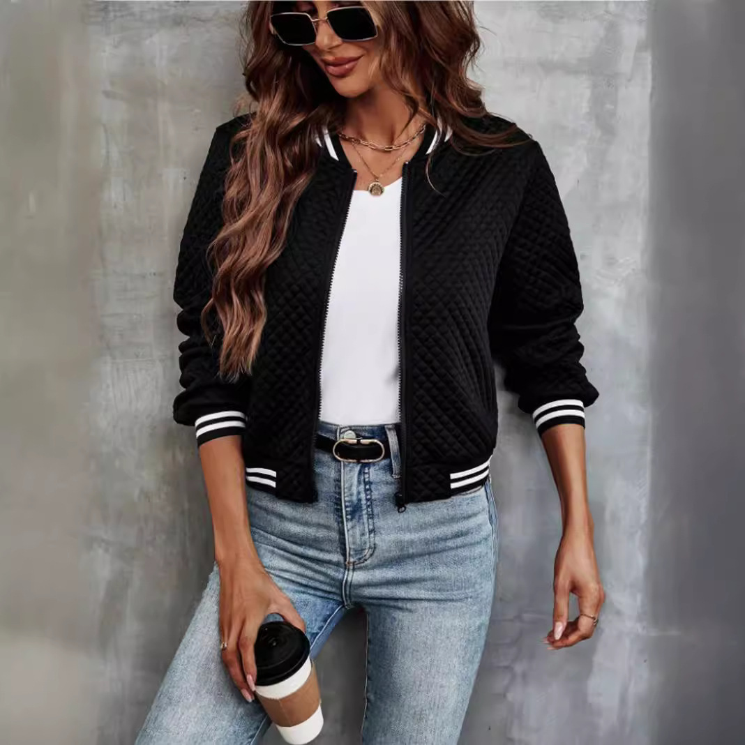 Women's Clothing Autumn Long Sleeve Zipper Decorated Cardigan Printed Jacket Small Jacket_voghion.com