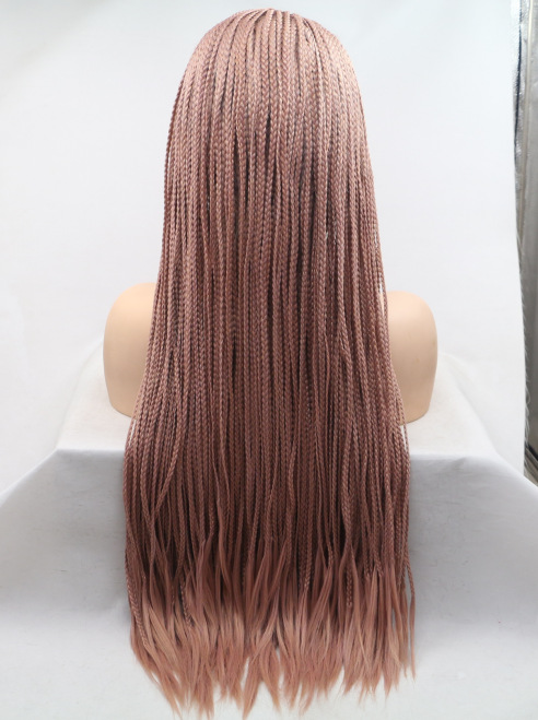 Polvo marrón amazónico tres hebras pequeñas trenzas sucias europeas y estadounidenses pelucas damas de encaje de fibra química trenzas pequeñas cubierta de cabeza LW0251