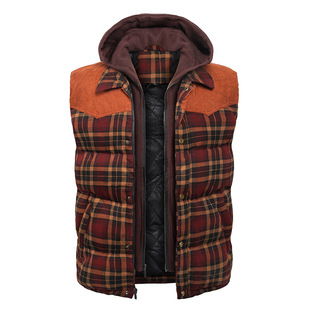 European and American Cross-border Hooded Cotton-padded Jacket Vest Scottish Style Plaid Vest Men's Sleeveless Thickened Shirt European Size