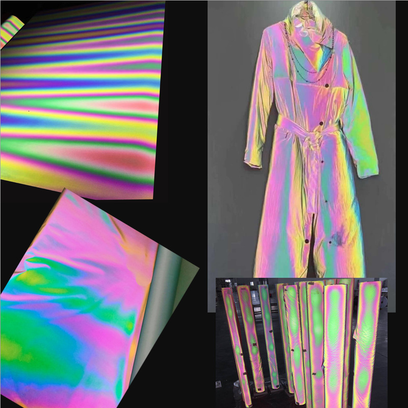 柔性七彩条彩反光布 幻彩满彩 耐寒 防水 羽绒服夹克风衣棉衣面料