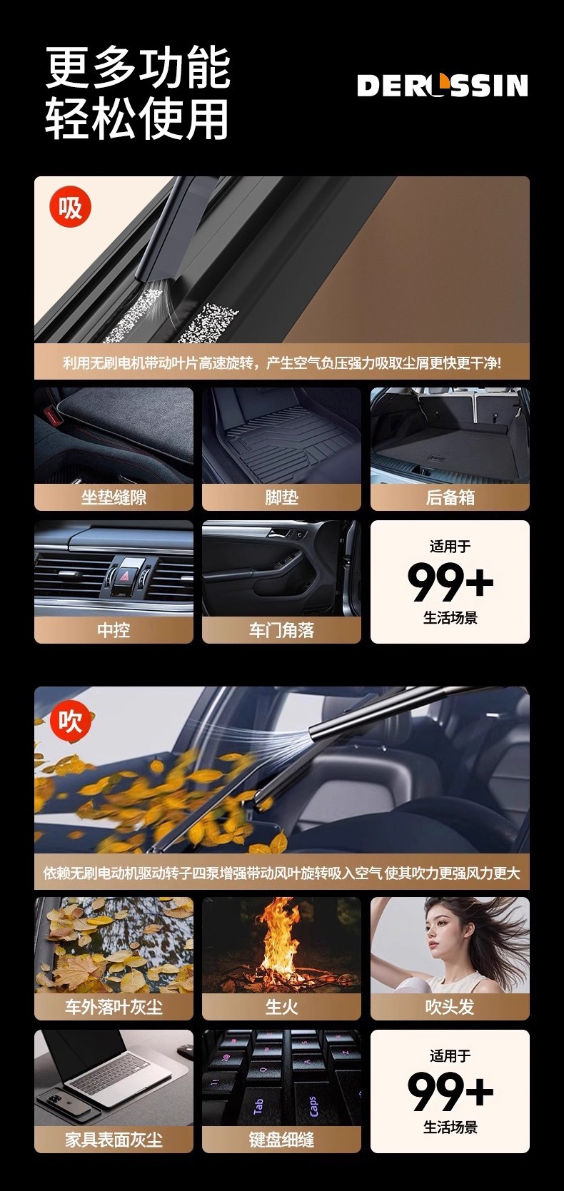 Car vacuum cleaner with powerful suction, super strong, wireless, small handheld model for use in cars and homes, dual-purpose, high-power