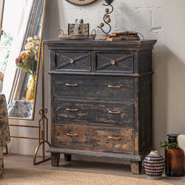 复古酒店收纳五斗柜 做旧个性化卧室百宝柜 侘寂风民宿客厅边柜子