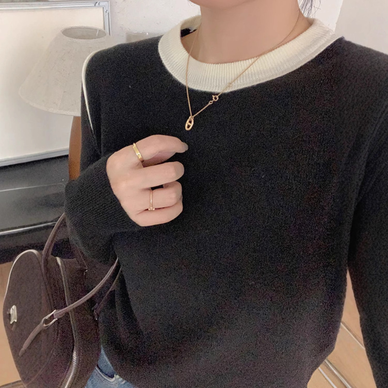 圆领半高领 设计感小众温柔舒适不勒脖子显瘦小圆领有色纱针织衫|undefined