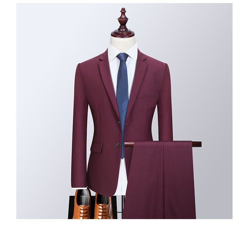 Bộ vest nam ba món ôm dáng, áo vest công sở cho nhân viên văn phòng và chú rể — Burgundy (áo đơn hai nút), Burgundy (áo đơn một nút), Màu xanh (áo đơn hai nút), Màu xanh (áo đơn một nút) chi tiết 41
