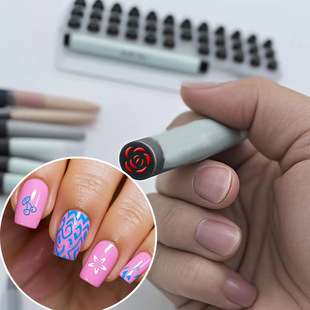 48 Nail Stamp Pattern Kit, including a variety of patterns and 2 pen holder, easy to replace the stamp