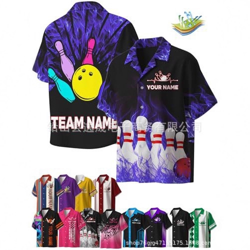 Cross-Border Retro Button-Down Bowling Style Men's and Women's Fashion Retro Sports Casual Style Men's Short-Sleeved Shirt