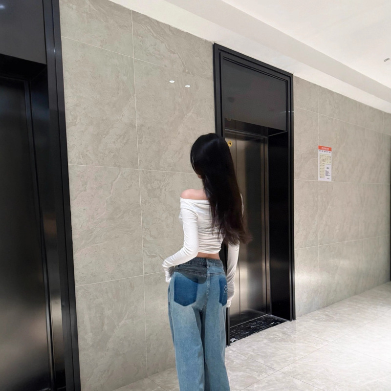 韩版风格潮流白口袋设计 女休闲显瘦牛仔长裤|undefined