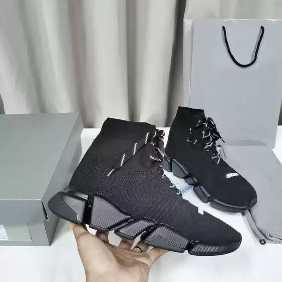 Factory Direct Sales New Socks and Shoes 2025 New Elastic Knitted Lace-Up Thick-Soled Shoes High-Top Men's and Women's Couple Socks Boots