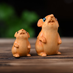 Cliff Cypress Dawn Zodiac Rat Handheld Pendant Cute Mouse Children's Birthday Gift Foodie Hamster Wood Carving Desk Ornament