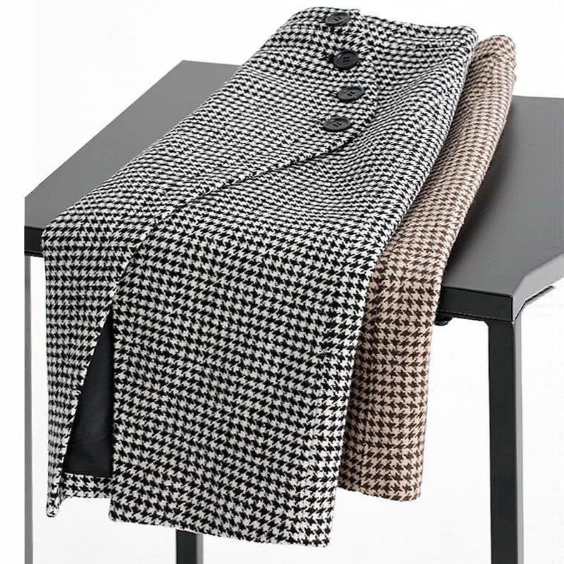 Woolen plaid demi-season fitted long skirt