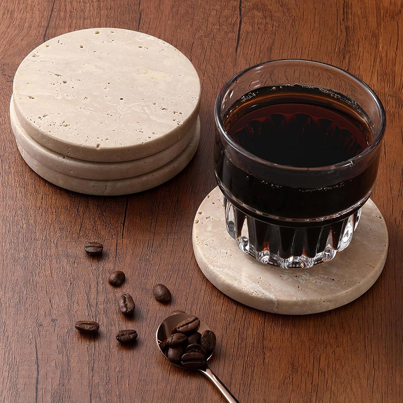 Posavasos de mármol de travertino natural de Amazon transfronterizo al por mayor, posavasos de café de whisky, accesorios de tiro absorbentes