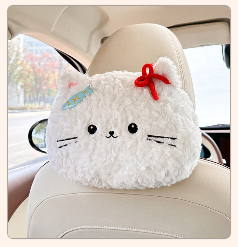 Cartoon car tissue box, cute plush cat design, multi-functional car seat back tissue dispenser