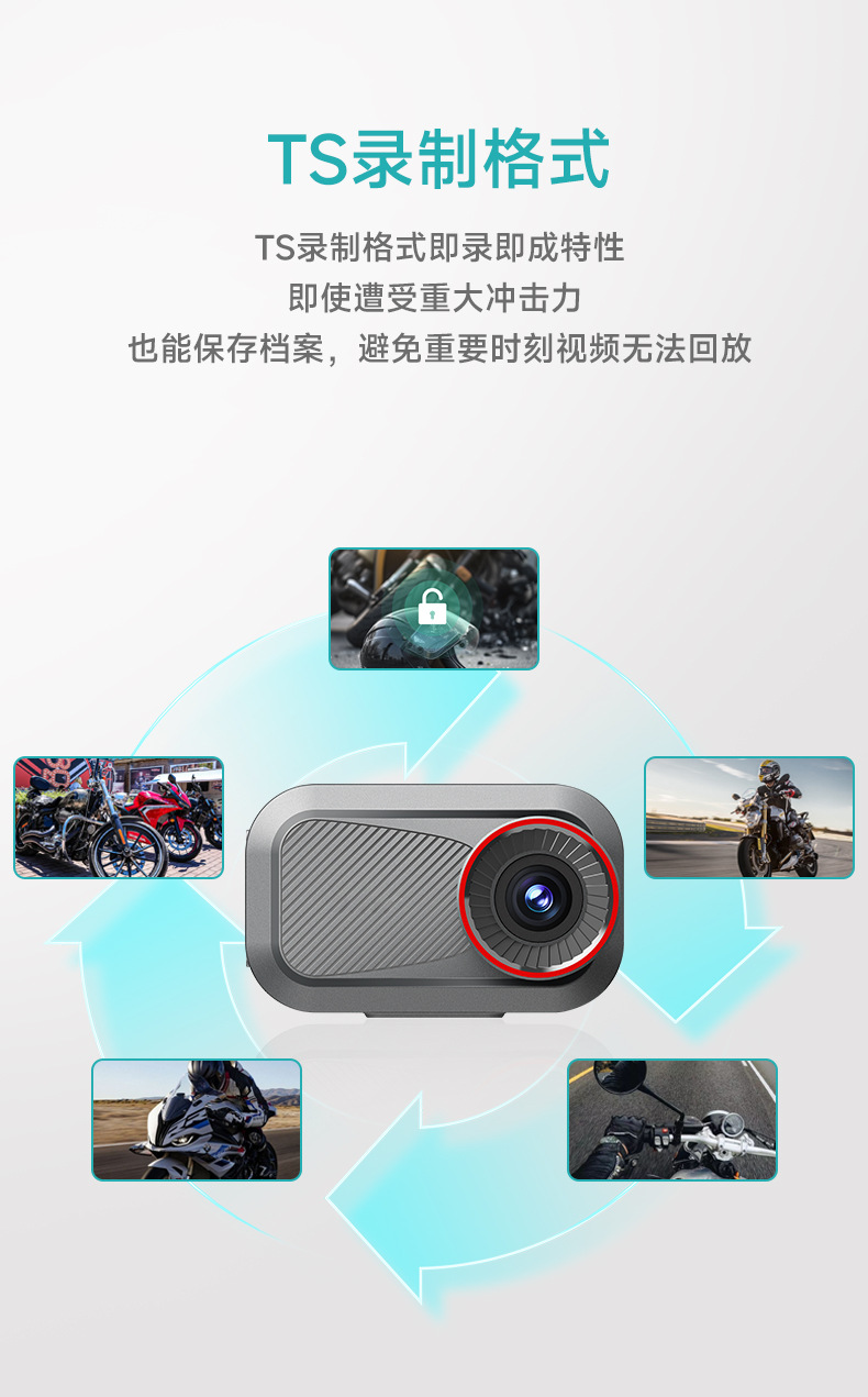 Motorcycle Dash Cam 2K High-Definition Waterproof Recording Camera for Riding, Suitable for Two-Wheeled Bicycles and Electric Vehicles