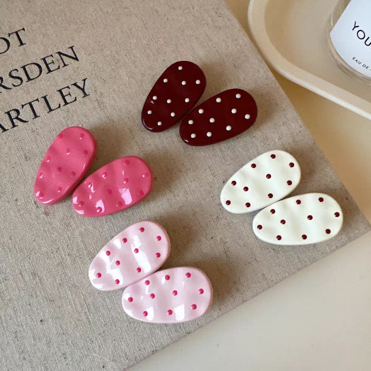 sweet style oval polka dot barrettes female ins personality simple forehead side clip special-interest design all-match hair accessories fashion