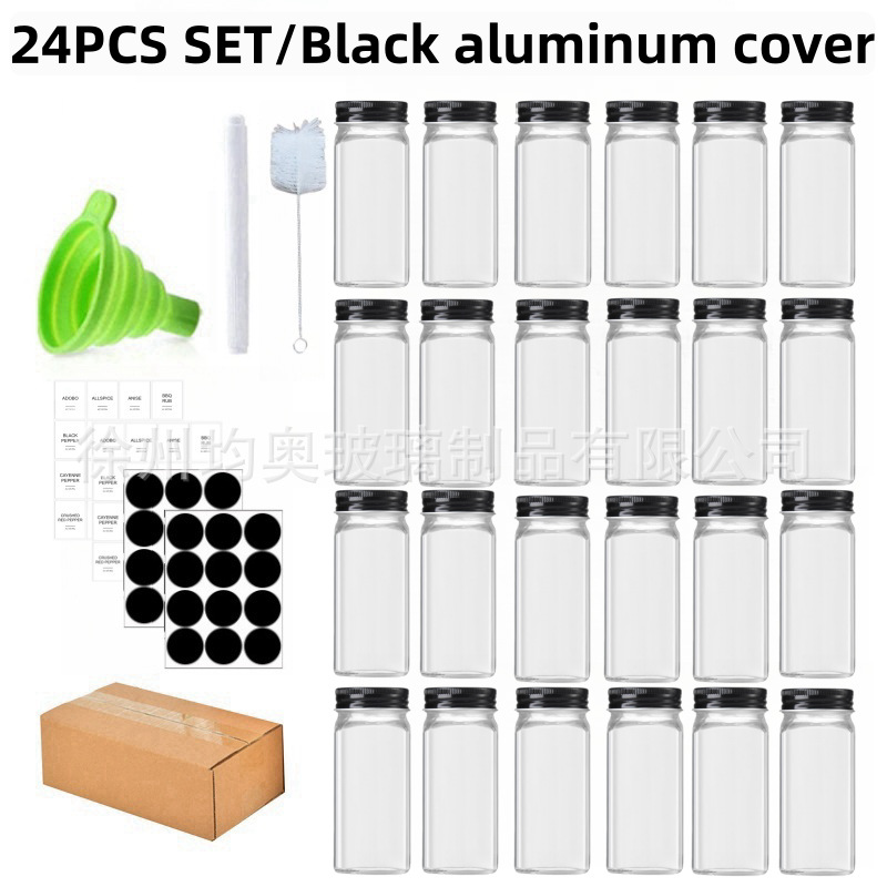 Juego de frascos de condimentos de vidrio con tapa de madera de bambú o acacia, elegante set de cocina