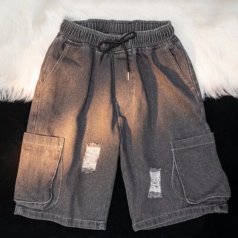 Retro blanco para hacer viejos pantalones cortos de vaqueros de verano para hombres nuevos 2026 sueltos grandes pantalones de moda de piernas anchas