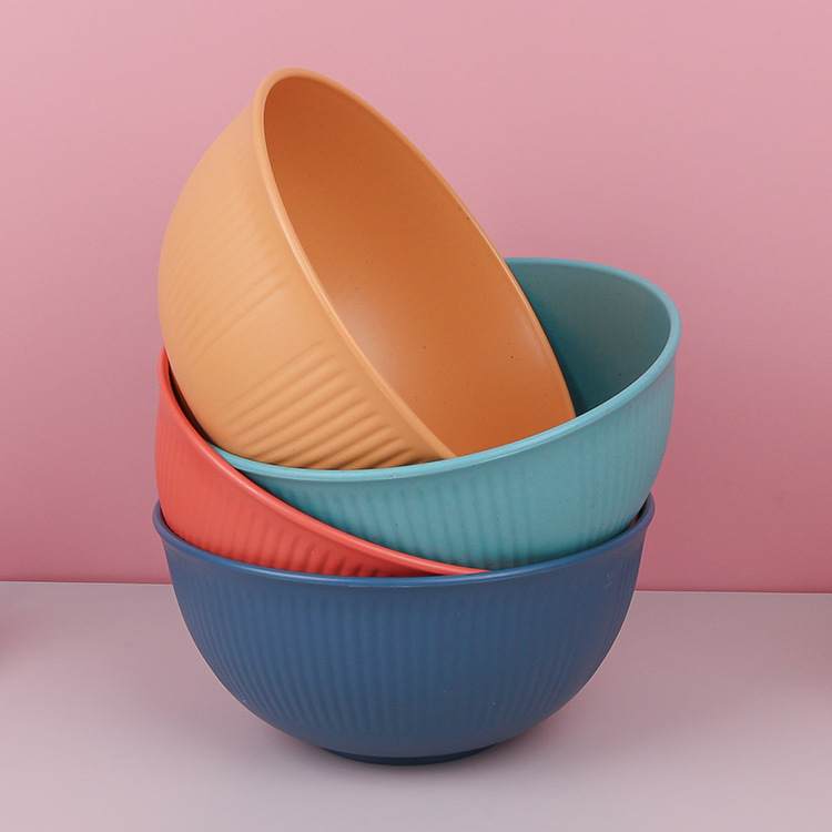 小麦秸秆条纹圆碗儿童家用户外米饭汤碗早餐点心碗餐具防摔塑料碗