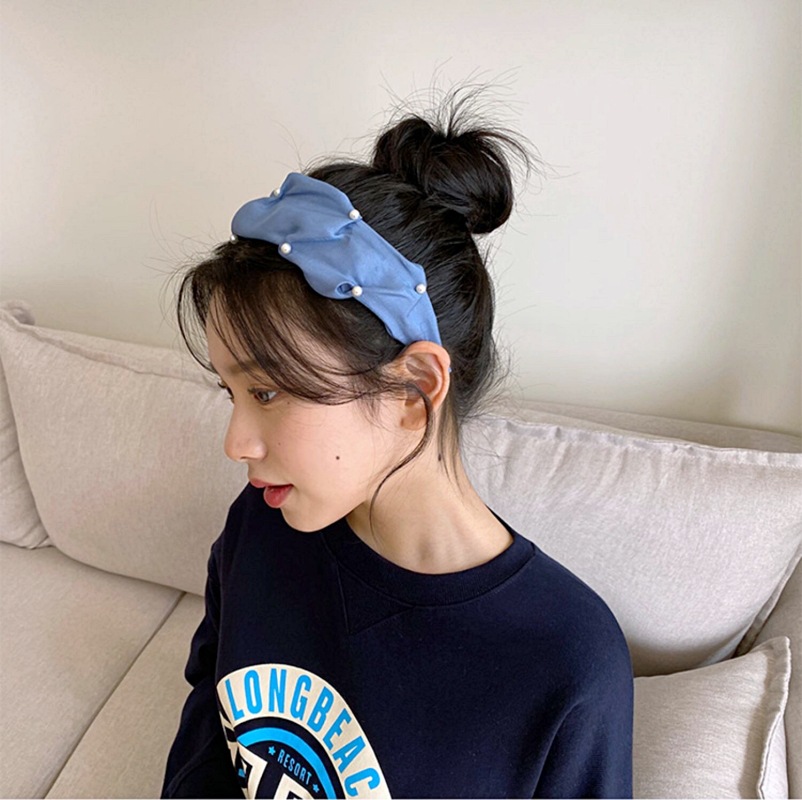 Green, Yellow, Black Color Korean Jewelry Pearl Satin Folds Hairband 2021 New Hair Scrunchies