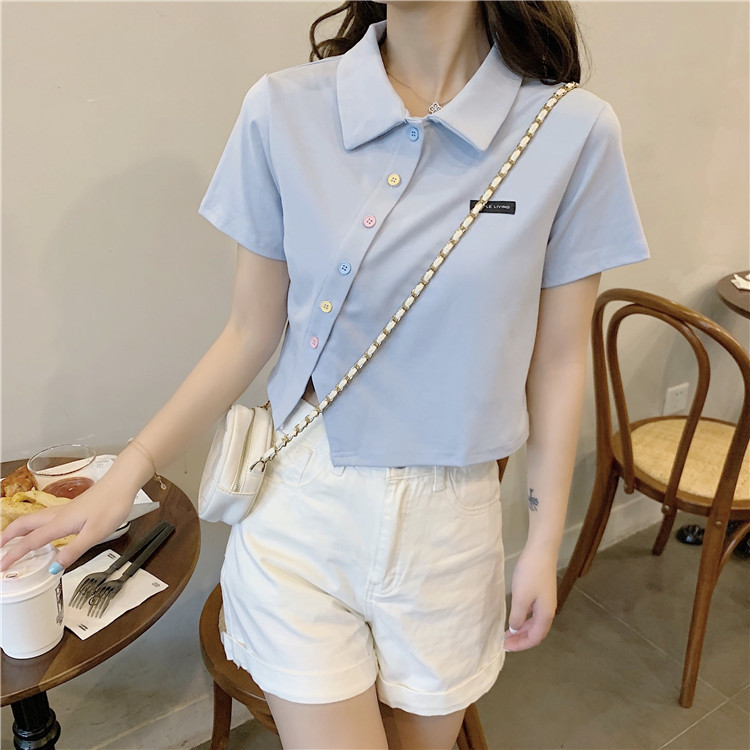 Women's T-shirt Short Sleeve T-Shirts Patchwork Button Simple Style Solid Color display picture 29