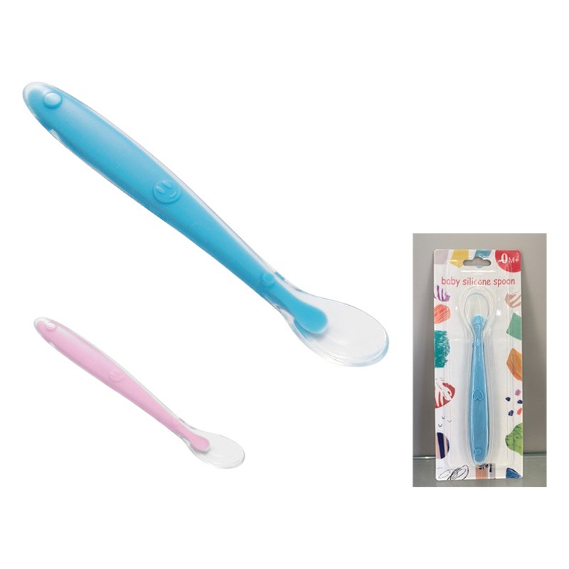 Inglés tarjeta bebé cuchara de silicona cabeza suave cuchara de sopa bebé cuchara de entrenamiento niños vajilla cuchara de silicona de dibujos animados