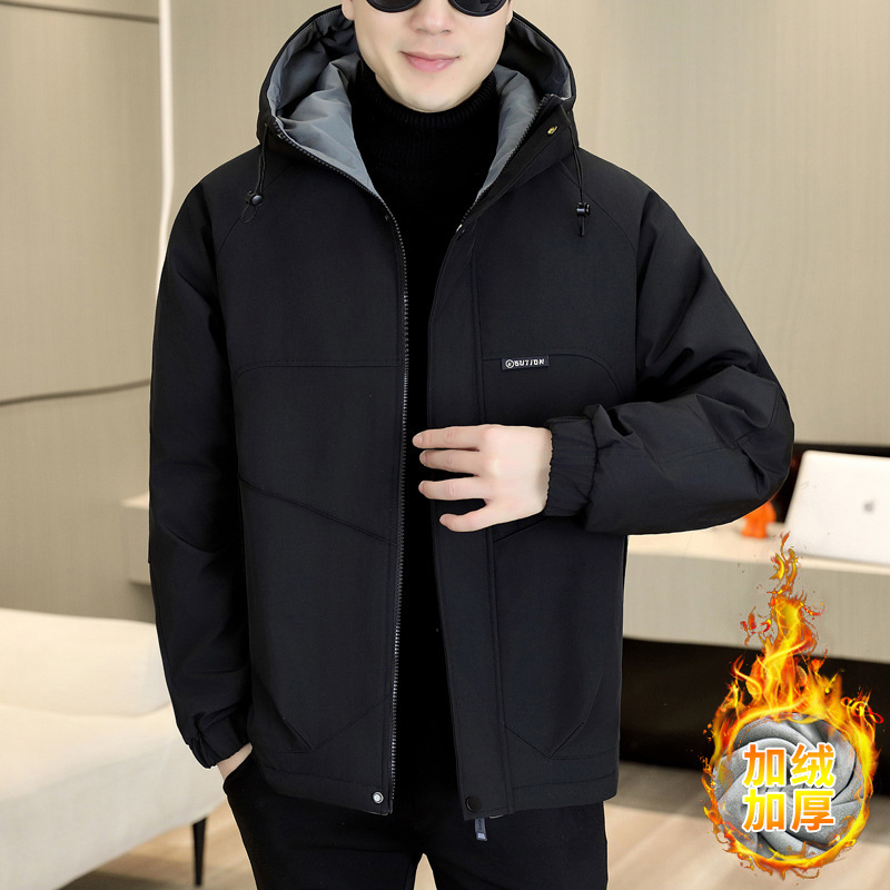 Fleece-Lined Thick Men's Jacket Autumn and Winter Trendy Korean-Style Work Jacket for Teenagers and Students Loose Men's Coat