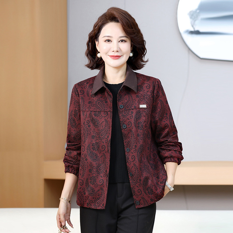 批发一件代发中老年妈妈时尚夹克翻领外套洋气百搭秋季休闲外套|undefined