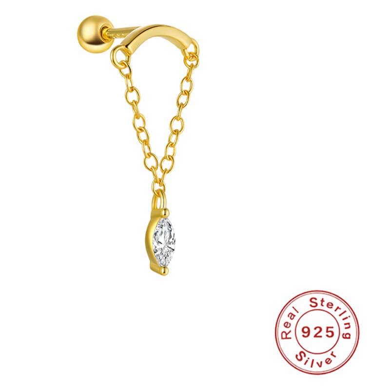 INS estilo s925 plata esterlina caballo ojo diamante borla Cadena de cartílago pendientes nueva moda europea y americana simple todo-Partido