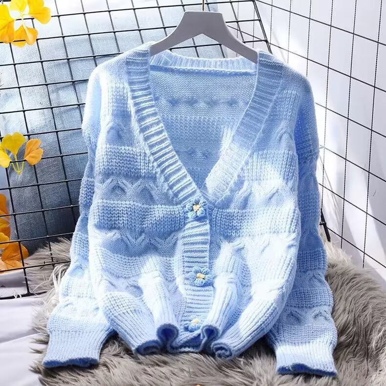 2026 New Japanese Style Fashionable Loose Knit Cardigan Top, Fresh V-Neck Short Sweater Coat for Women, Spring and Autumn