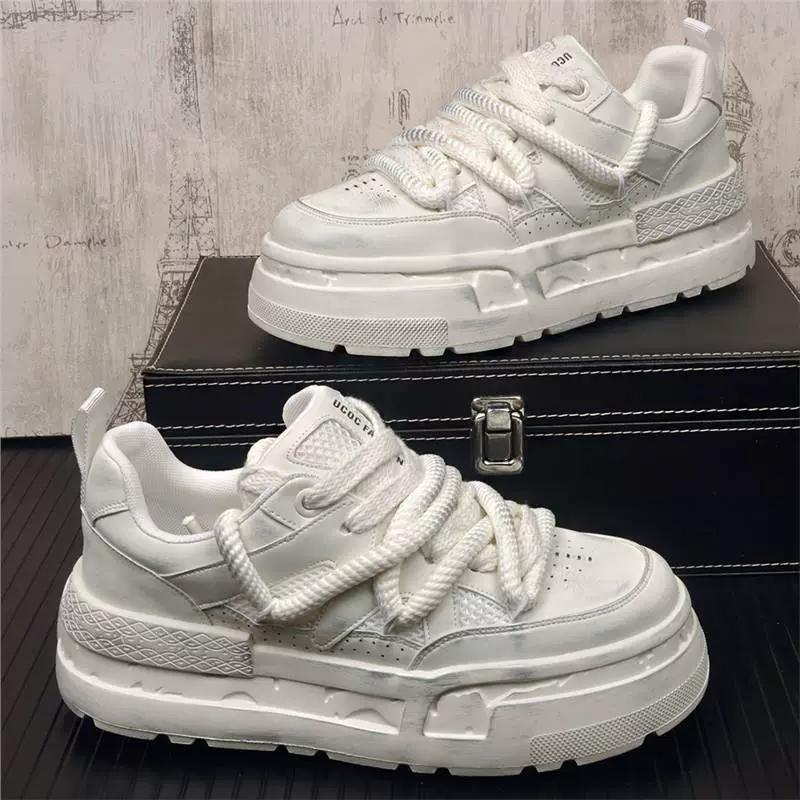 Белые мужские туфли на толстой подошве, мужские дышащие кроссовки в ретро-стиле, модные и универсальные повседневные спортивные туфли из сетки.