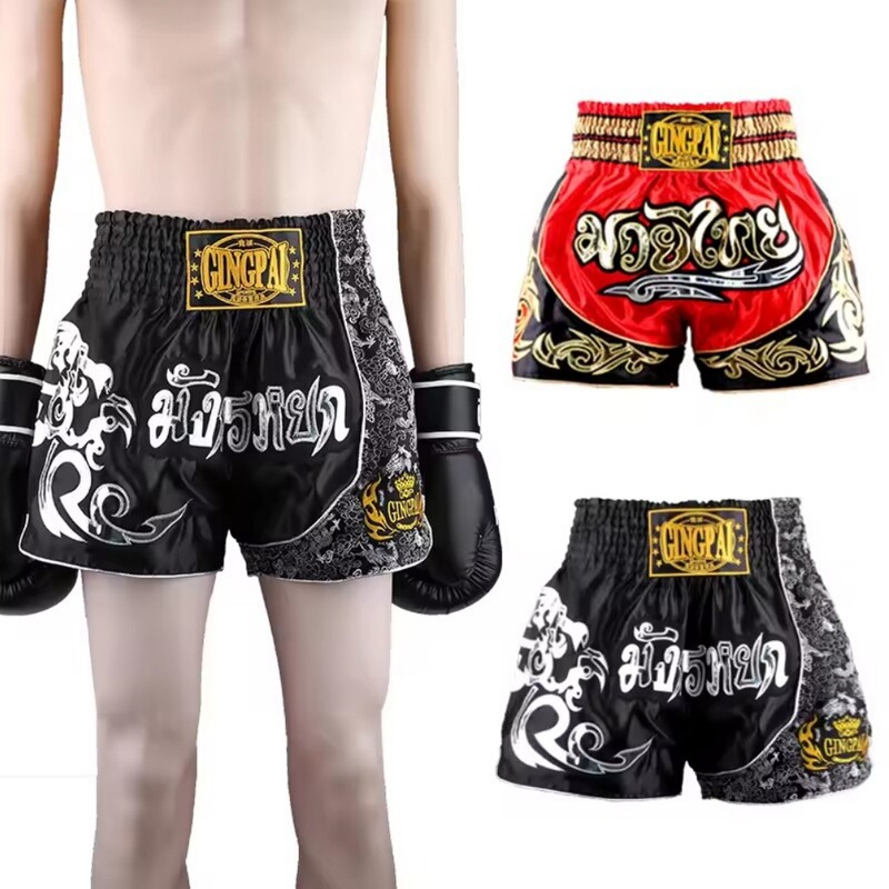 Muay Thai Shorts Black Red Boxer Shorts Men's Martial Arts MMA Clothing Gymnastics Cage Fighting Fighting Taekwondo Pants