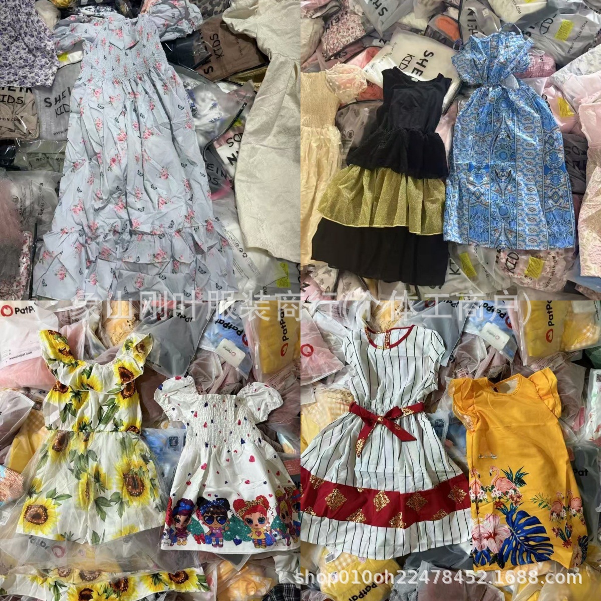 Patpat brand children's clothing, including a variety of stylish and versatile pleated dresses with cute cartoon princess designs, available at low wholesale prices.