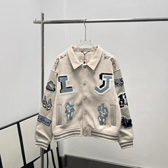 2025款兔八哥毛巾绣毛呢拼接皮革男女棒球服夹克外套