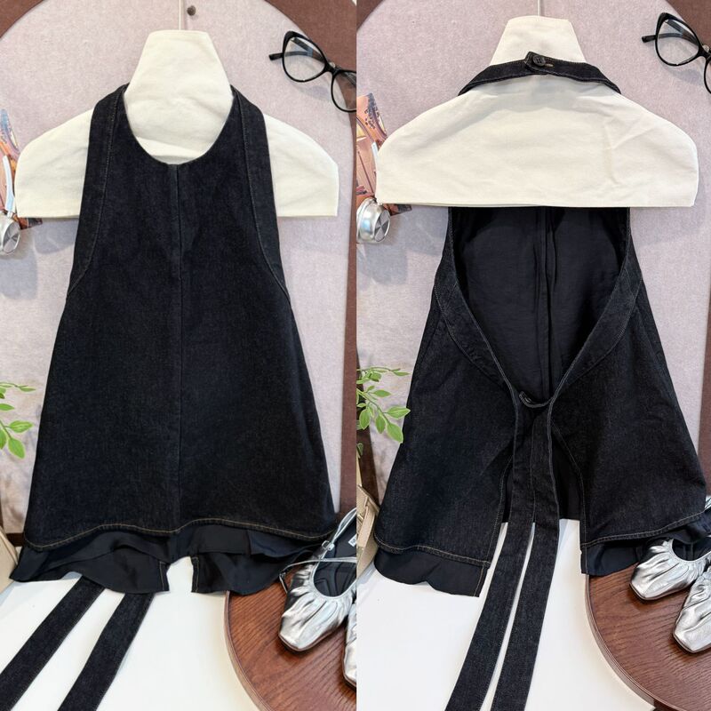 In Stock/Same Style as Homebodies: Fa*X "Turkish Glossy Raw Denim" Original Color Denim Apron-Style Vest In Stock/Same Style as Homebodies: Fa*X "Turkish Glossy Raw Denim" Original Color Denim Apron-Style Vest