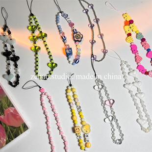 South Korea Ins Style Love Mobile Phone Chain Suitable for Apple Huawei Short Girl Beaded Chain Pendant Personalized Pendant