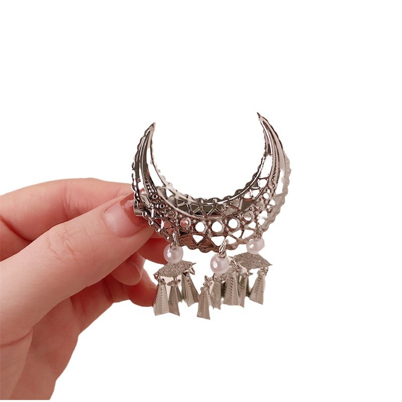 Estrellas con el mismo toque de cabello brillante de plata nuevo clip lateral de luna chino 2024 nuevo toque de cabello de alta gama