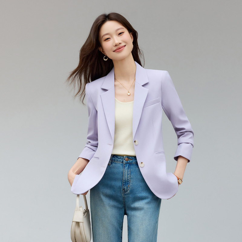 紫色休闲西装外套女2025新款春秋高级感气质职场通勤短款西服上衣|undefined